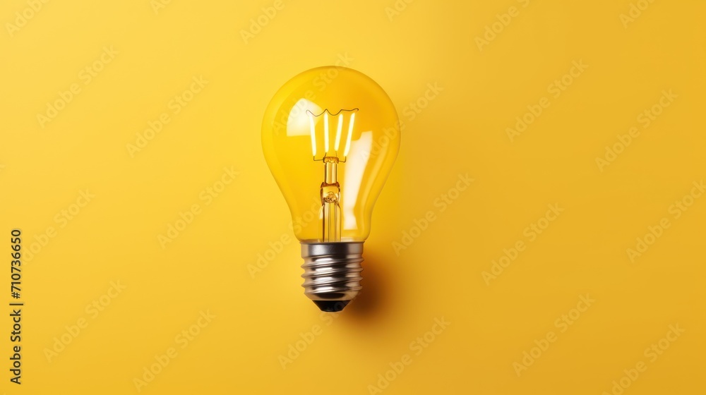 a bright yellow light bulb on a yellow background with a shadow of a light bulb on the side of the light bulb. a bright yellow light bulb on a yellow background with a shadow of a light bulb on the side of the light bulb.