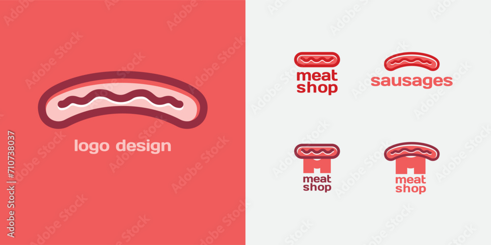 Logo design template for butcher shop, sausage shop, bar, cafe. Letter M. Curve symbol icon. Company logo vector template. Logo design template for butcher shop, sausage shop, bar, cafe. Letter M. Curve symbol icon. Company logo vector template.