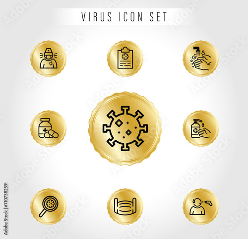 Virus Symbol Gold Icon Set Krank Viren Bazille