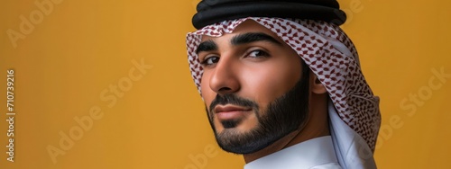 Arabic Male Calm Yellow Backdrop Good Looking Person Generative AI