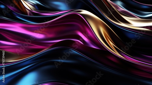 An abstract design with a dynamic blend of blue, pink, gold and purple waves, generative ai