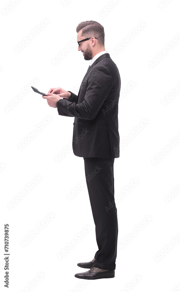 in full growth. businessman with calculator. isolated on white in full growth. businessman with calculator. isolated on white