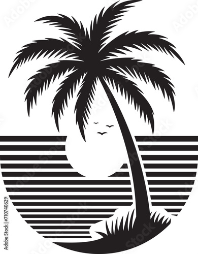 Palm tree sunset silhouette vector illustration on a white background