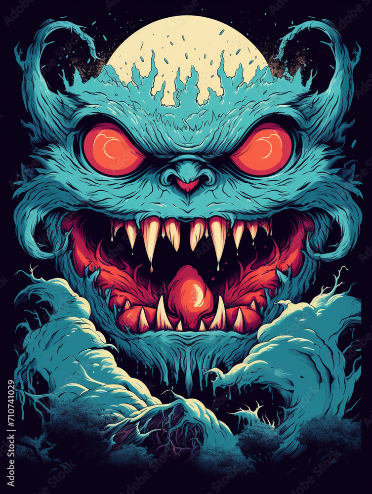 T-shirt design featuring a cartoon creepy monster created with Generative Ai T-shirt design featuring a cartoon creepy monster created with Generative Ai