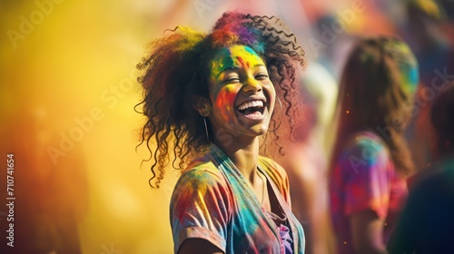 Colored girl laughs at the Holi festival © Andrey