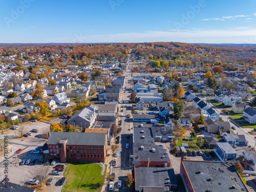 Historic residential houses in fall in historic town center of Milford  Massachusetts MA  USA. 