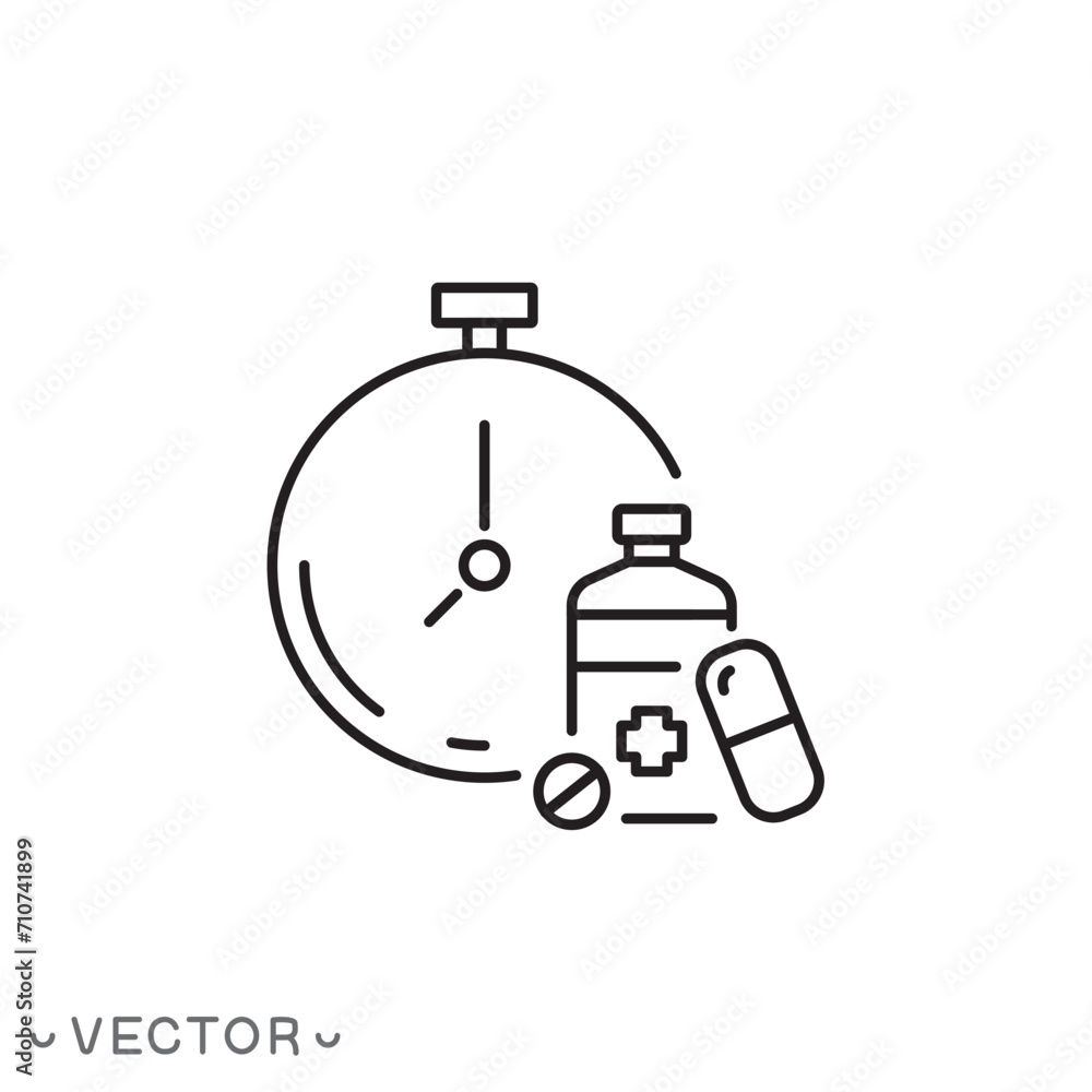 medication icon dose taking time, dosage medication use, clock pill treatment, indigestion tablet reminder, thin line symbol isolated on white background, editable stroke eps 10 vector medication icon dose taking time, dosage medication use, clock pill treatment, indigestion tablet reminder, thin line symbol isolated on white background, editable stroke eps 10 vector