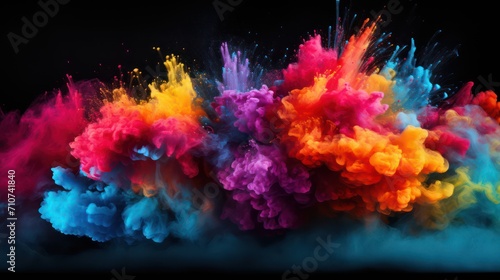 Colored powder explosion on black background.