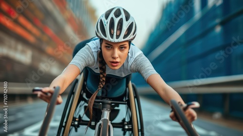 Cropped image of concentrated disabled athlete woman