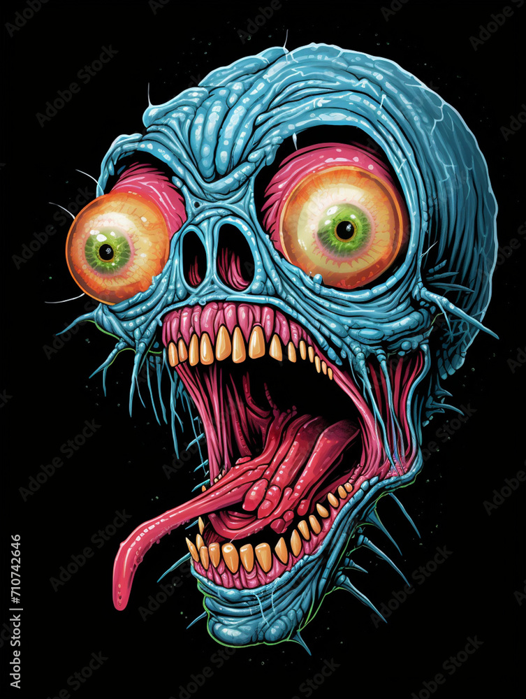 Scary Alien creature on black background created with Generative Ai Scary Alien creature on black background created with Generative Ai