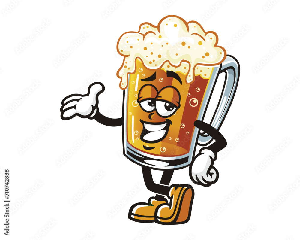 Beer glass drunk cartoon mascot illustration character vector clip art hand drawn