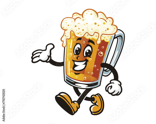 walking Beer glass cartoon mascot illustration character vector clip art hand drawn