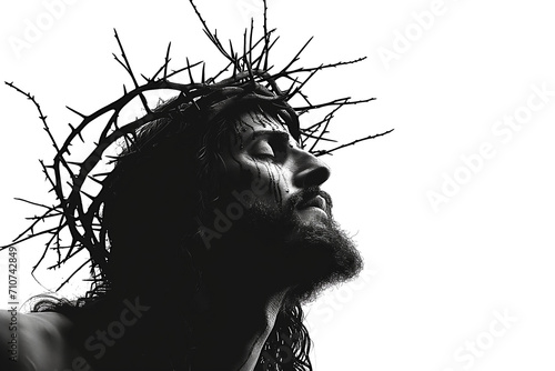 silhouette of jesus christ suffering at the cross and wearing the crown of thorns