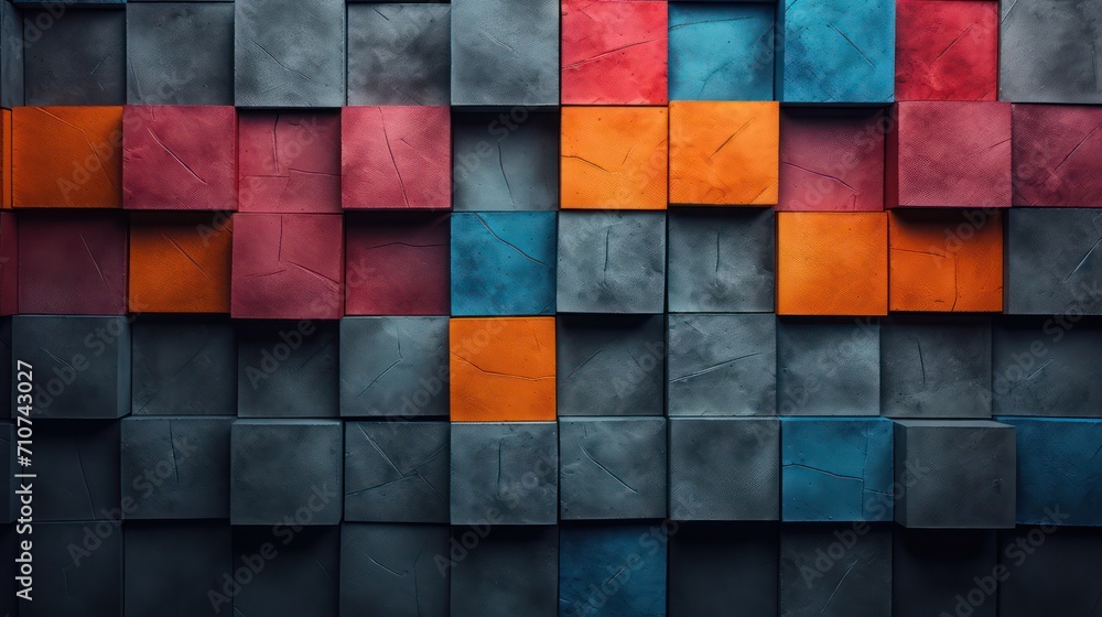 Dark concrete blocks with vibrant colors background / texture