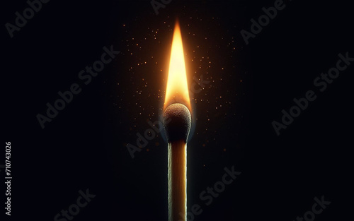 Matchstick lit in the dark, sparks, black background
