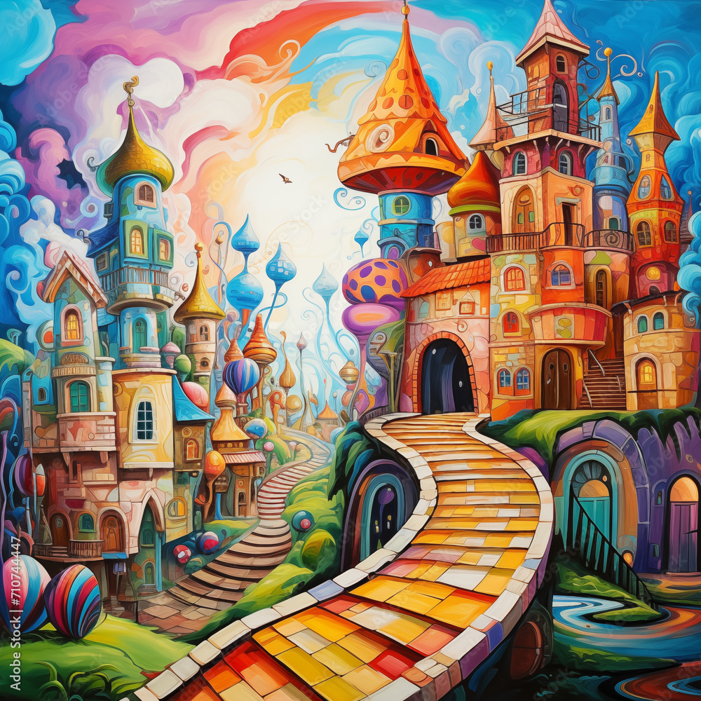 Fantasy City with European architechure style Fantasy City with European architechure style