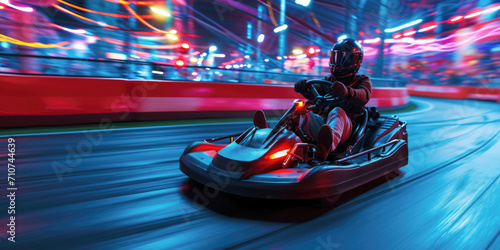High-Speed Indoor Kart Racing in Motion Blur