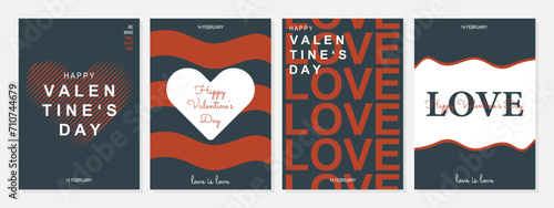 Creative concept of Happy Valentines Day cards set. Interesting design with trendy colors. Templates for celebration, ads, branding, banner, cover, label, poster, sales