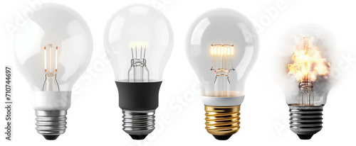 Set Classic light bulbs isolated on transparent background. 3d rendering. Creativity idea, innovation, save energy, business success, strategy concept