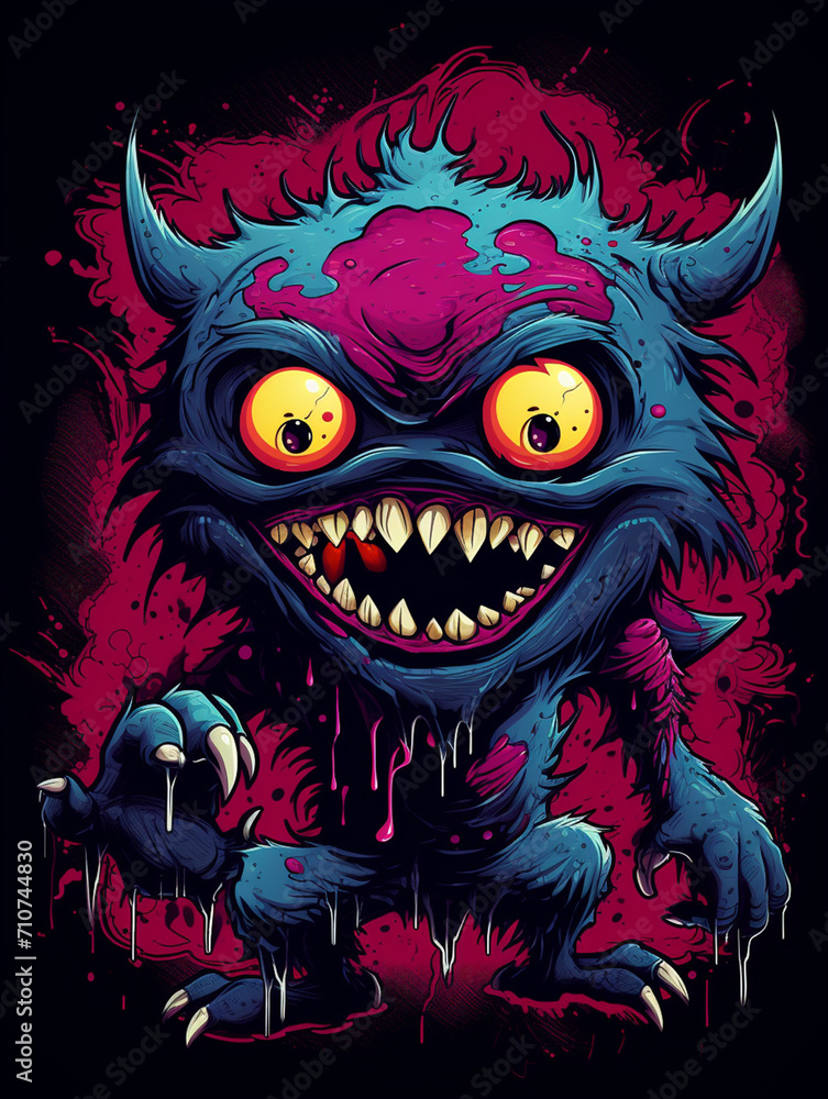 T-shirt art design featuring a cartoon monster with a cute expression created with Generative Ai T-shirt art design featuring a cartoon monster with a cute expression created with Generative Ai