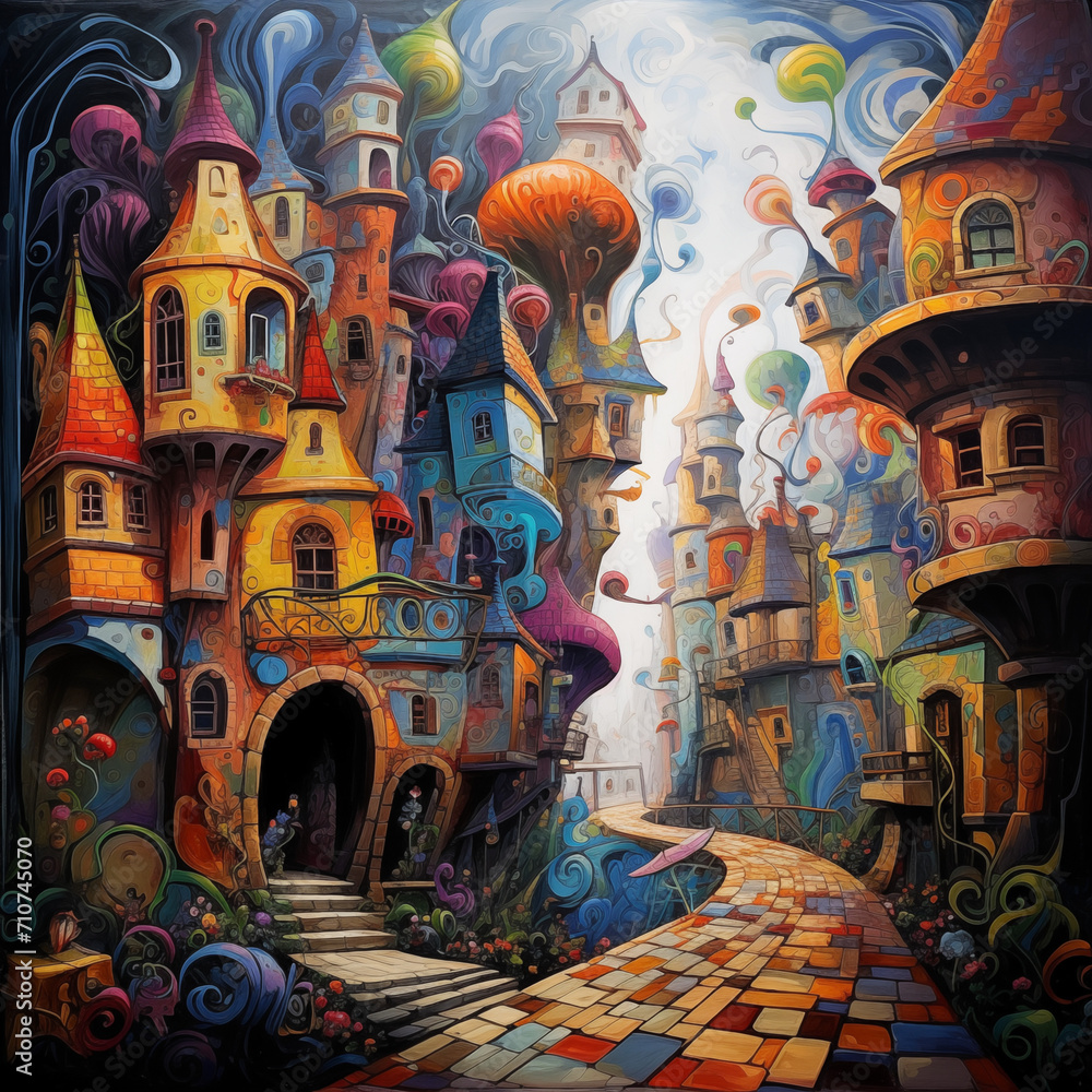 Fantasy City with European architechure style Fantasy City with European architechure style