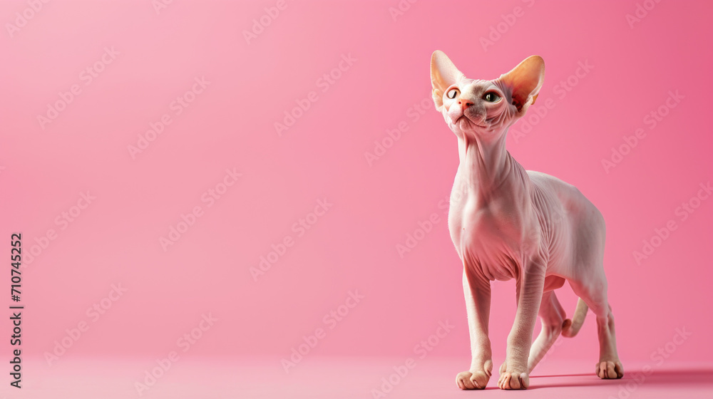 Sphinx Cat on Pink Background