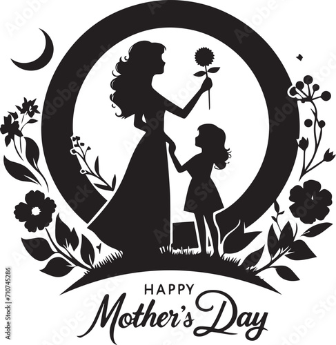 Happy Mothers Day. Create a silhouette of a mother and child embracing, holding hands, or in a happy pose. Make sure the lines are smooth and flowing to convey a sense of warmth and love.