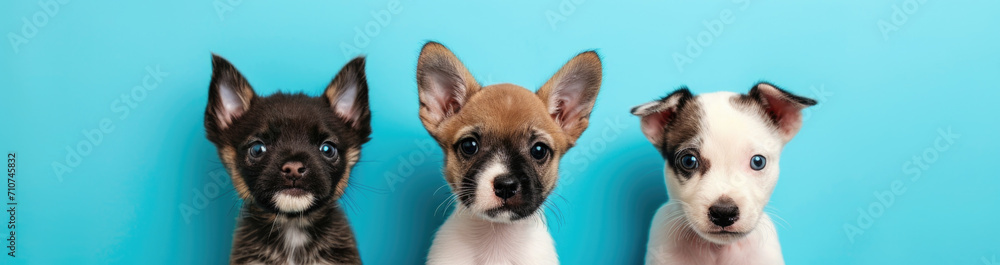 Playful Puppy Parade - Three Puppies on Blue Background