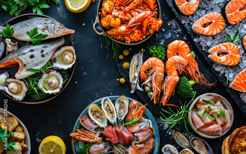 Seafood Delight - Assorted Fresh Seafood Selection on Dark Background