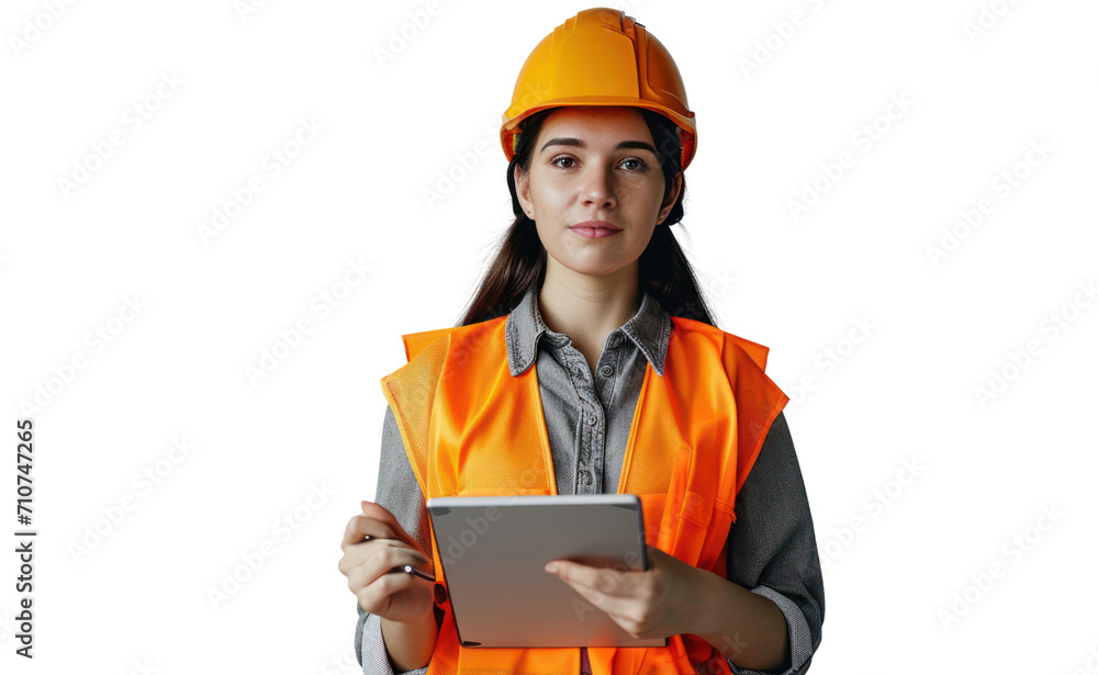 Engineer woman holding laptop on a Transparent background Engineer woman holding laptop on a Transparent background