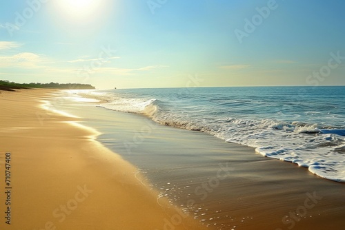 A pristine beach bathed in golden sunlight  inviting relaxation and tranquility