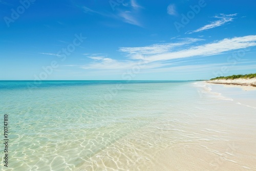 Sandy shores, azure waters, and clear skies paint a picture-perfect summer day © olegganko