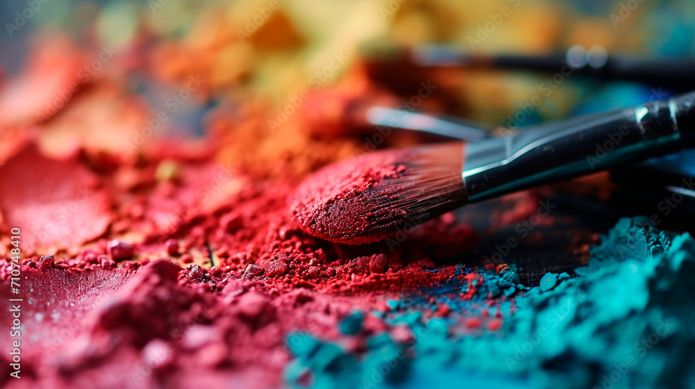 Rosy shadows for makeup. Selective focus. Rosy shadows for makeup. Selective focus.