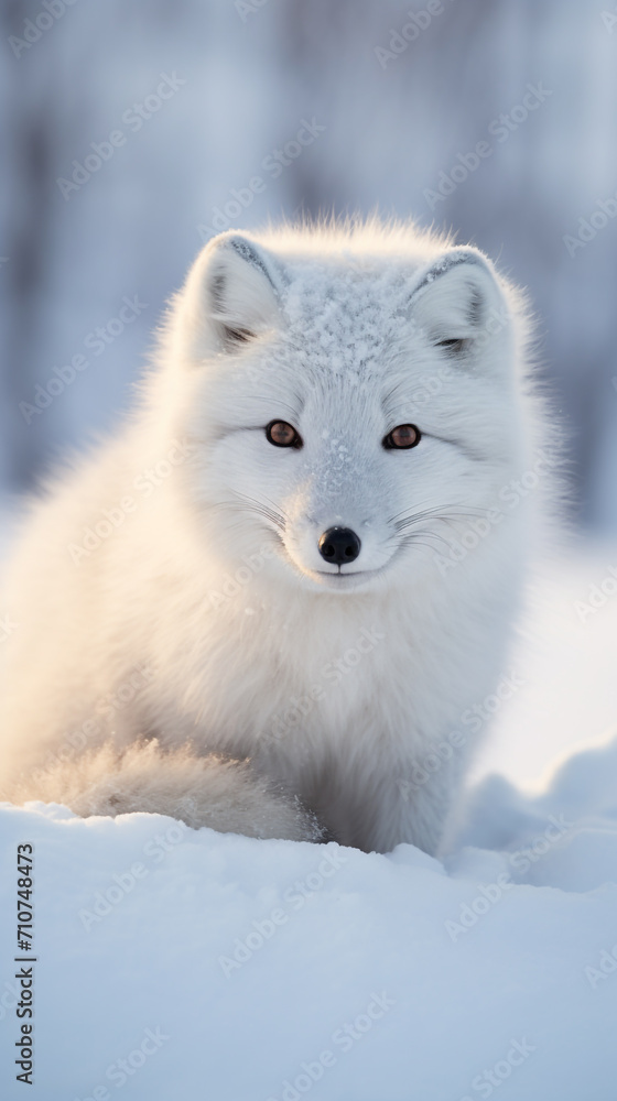 Close-Up of an Arctic fox (Vulpes lagopus) sitting in the snow Close-Up of an Arctic fox (Vulpes lagopus) sitting in the snow