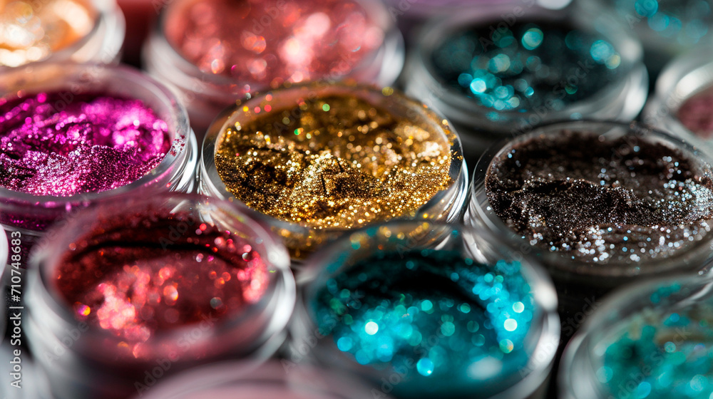 multi-colored glitter in boxes. Selective focus. multi-colored glitter in boxes. Selective focus.