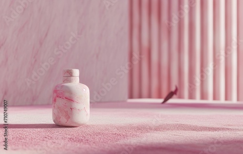 small marble bottle on pink background