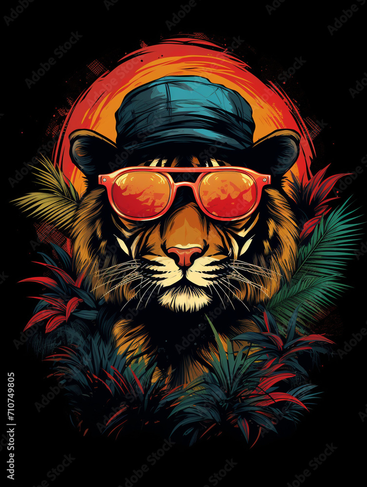T-shirt design, (tiger) wearing sunglasses, in the style of art academia created with Generative Ai T-shirt design, (tiger) wearing sunglasses, in the style of art academia created with Generative Ai