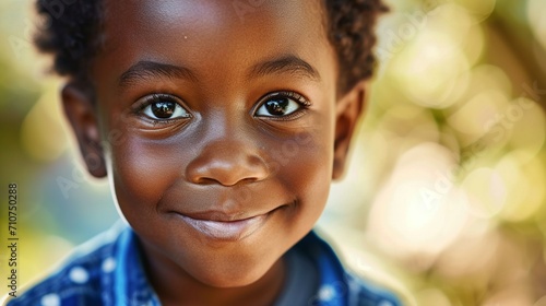 Close view of smiling african american boy, happy expression. Created with Generative Ai technology.