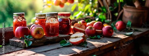 apples jam in a jar. Selective focus.