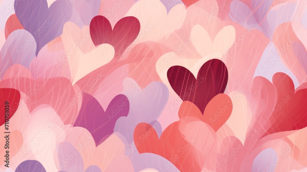  a bunch of hearts that are in the shape of a heart on a pink and red background with a blue sky in the background.