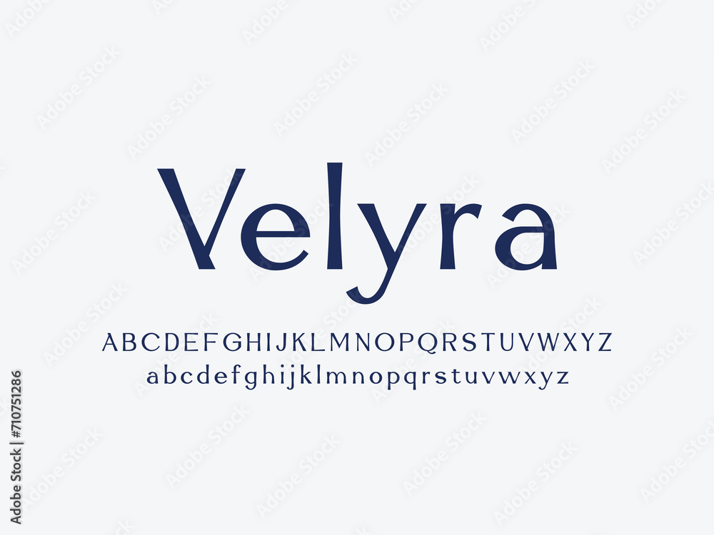 Humanist sans serif serif font, modern and elegant letter set Velyra typeface.