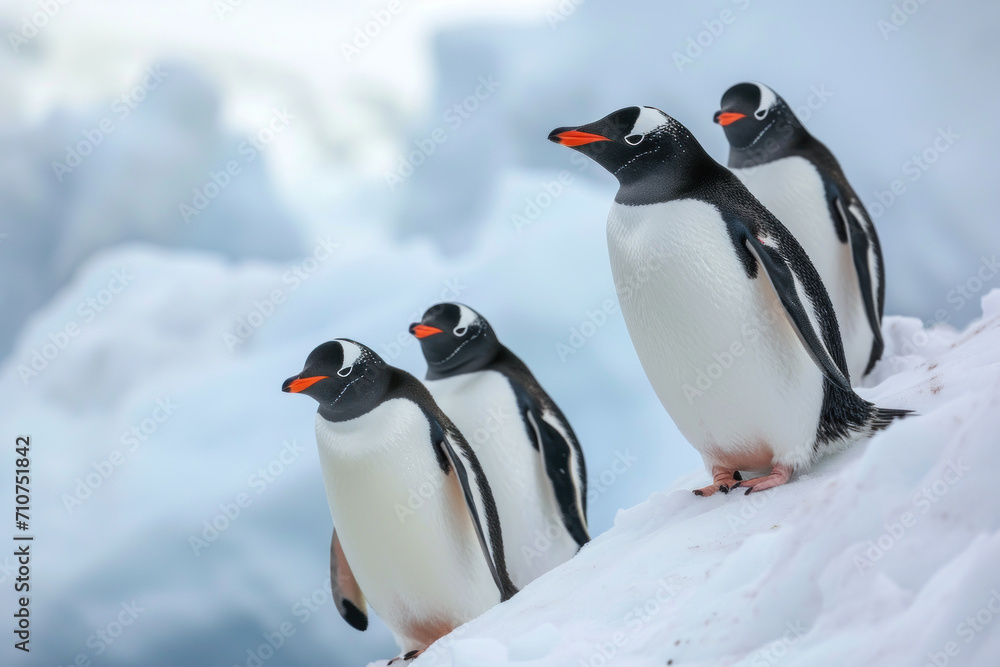 Fototapeta premium penguins on ice and an iceberg