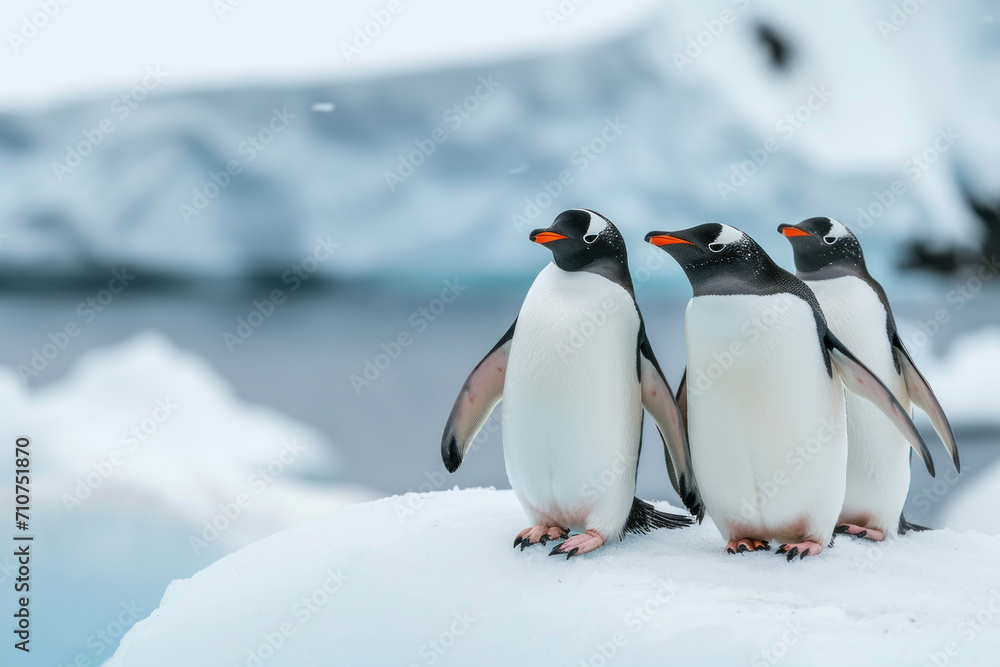Naklejka premium penguins on ice and an iceberg