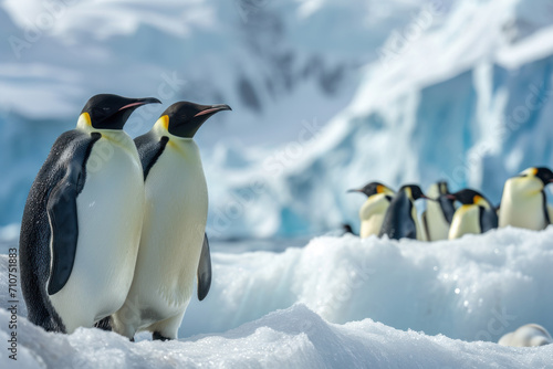 penguins on ice and an iceberg