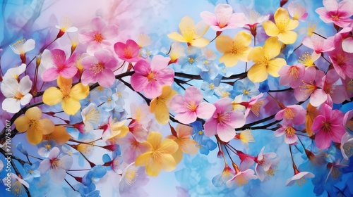 nature card spring background illustration vibrant colorful, fresh blossom, garden season nature card spring background