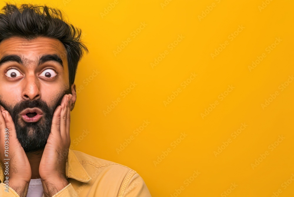 East Indian Male Horrified Yellow Background Charming Person Generative AI
