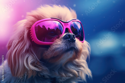 Cute Puppy in Sunglasses: Adorable Domestic Canine with Funny Glasses on White Background © SHOTPRIME STUDIO