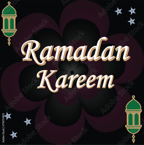 Ramadan greeting card design on black background. Vector illustration. Ramadan Kareem means Ramadan is generous - Vetorial
