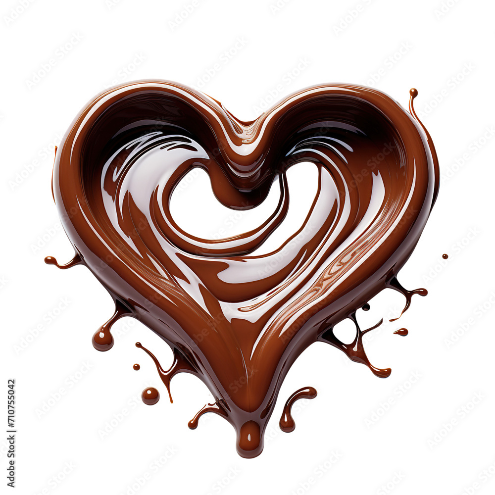 Chocolate in the form of heart. Melted chocolate syrup on white background Chocolate in the form of heart. Melted chocolate syrup on white background