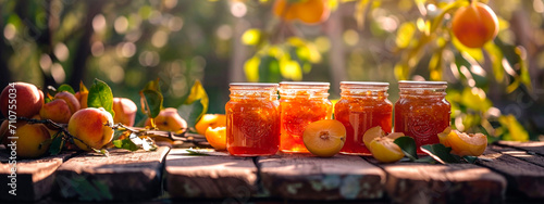 Quince jam in a jar. Selective focus. photo